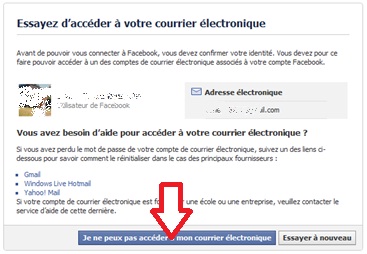 Bouton pour choisir un autre moyen de récupiration Facebook