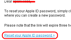 Un lien envoyé par apple dans la boite mail pour récupérer le code