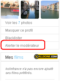 Bouton pour alerter un modérateur Meetic