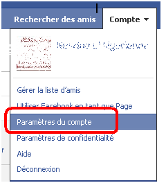 Lien pour paramètres du compte facebook