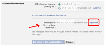 Lien pour supprimer l'adresse mail facebook