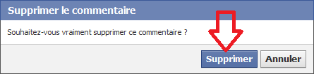 Bouton supprimer commentaire Facebook