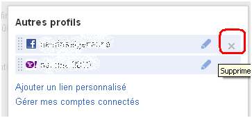 Bouton pour supprimer un lien d'un profil google plus