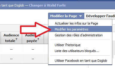 Bouton pour modifier la page Facebook avant de la supprimer