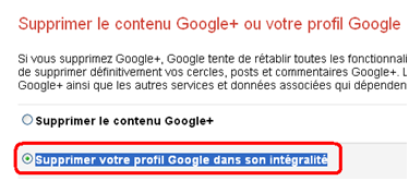 Confirmation pour la supprission le profil d'un compte google plus