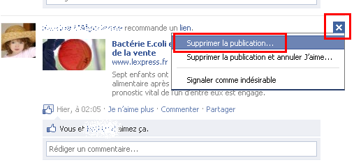 Supprimer une publication de mon mur facebook