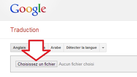 Bouton d'importation de fichier à traduire