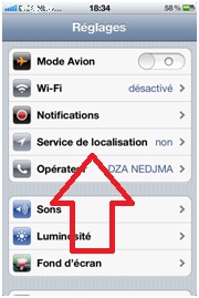 Bouton service de localistion iPhone