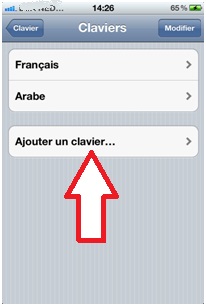 Bouton Ajouter un clavier iPhone