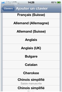 Choix de langue de clavier iPhone