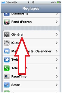 Bouton Réglage général d'iphone