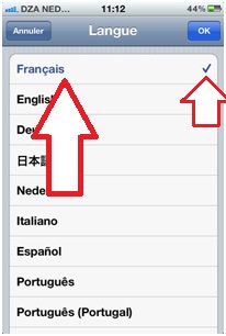 Choix de Langues d'iphone