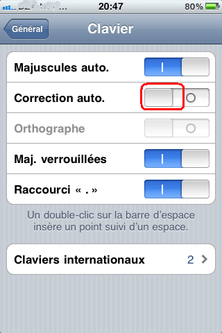 Désactiver la correction automatique d’iphone