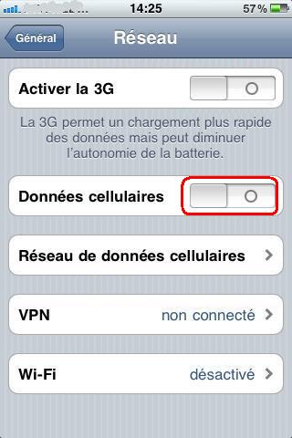 désactiver les données cellulaires sur iphone