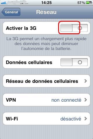 désactiver le mode 3G de l’iphone