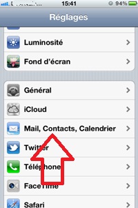 Bouton Mail, Contacts, Calendrier iPone
