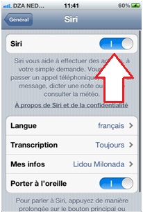 Paramètres Siri d'iphone