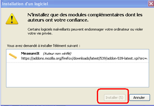 Fenêtre d'installation de MeasureIt sur firefox