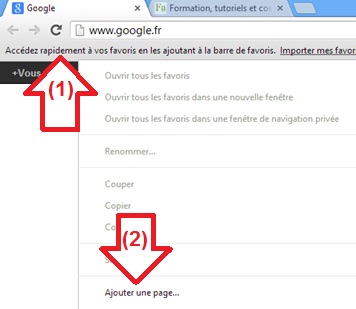 Ajouter un site web sur la barre de favoris - Google Chrome