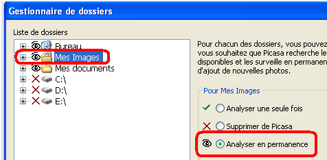 Fenêtre pour choisir le dossier d'image à ajouter sur picasa