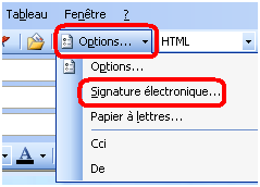 Bouton pour ajouter une signature électronique Outlook