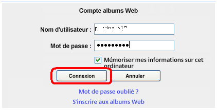 Formulaire de connexion albums web de Picasa
