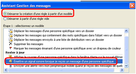 Bouton émettre un signal sonore lorsque je reçois un message outlook