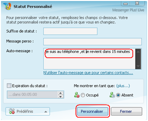 Laisser un message automatique (auto message) sur msn