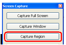 Bouton Capture Region pour capturer une région d'écran avec Photoscap