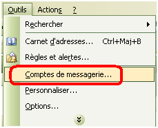 Bouton Compte de messagerie Outlook