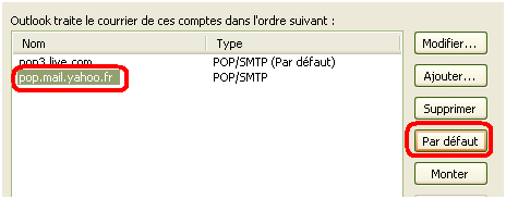 Choix du compte de messagerie Outlook