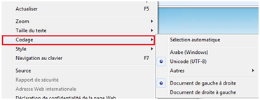 Choisir le codage de caractère dans un navigateur web