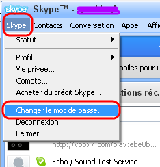 Changer le mot de passe skype