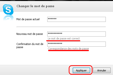 Changer le mot de passe skype