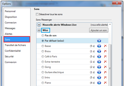 Changer le son du WIZZ sur MSN