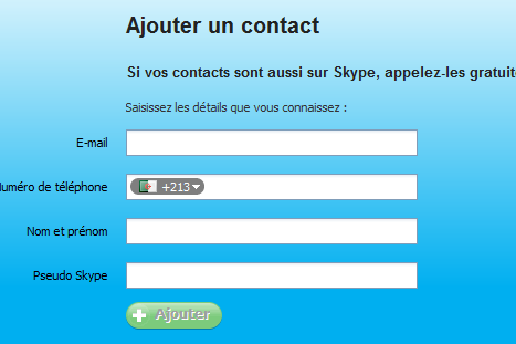 Formulaire pour ajouter un contact sur skype