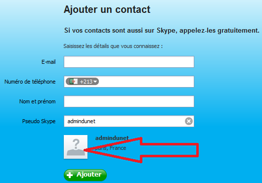 Ajout d'un contact sur skype