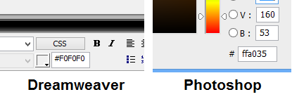 Codes couleurs Photoshop & Dreamweaver