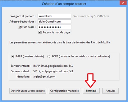 Terminer la configuration d'email Thunderbird