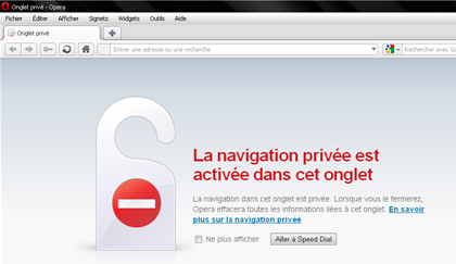 Se connecter en mode navigation privée sur Opera