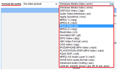 Liste de format où la vidéo sera converti