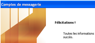 Message de confirmation de la création d'un compte messagerie outlook