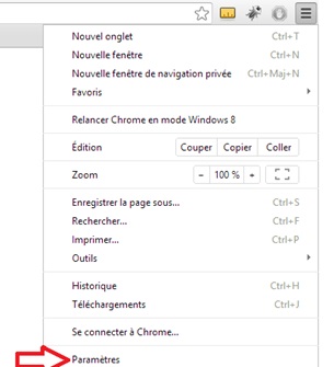 Fenêtre paramètres Google Chrome