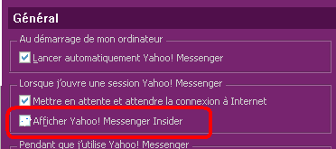 Désactiver l’affichage de fenêtre des services Yahoo insider
