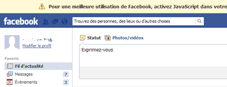 Message Facebook pour activer le javascript