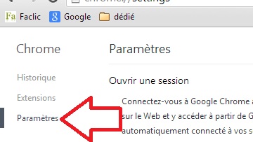 Paramètres d'options Chrome