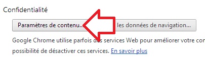 Paramètres de contenu Chrome