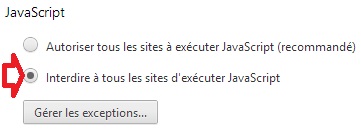 Désactiver javascript Internet Explorer