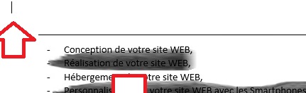 Curseur en dessus du trait de séparation Word