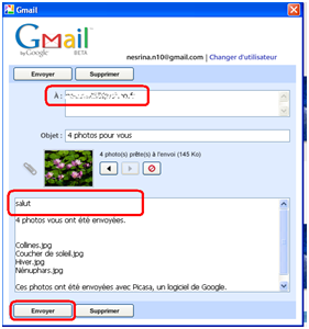 Ajouter du texte et un titre à votre email Gmail - picasa